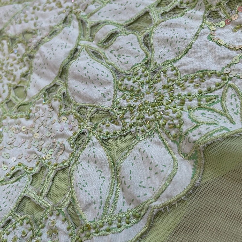 Vintage 90’s Basil & Maude Heavily Beaded & Sequined Green A-Line Skirt | SZ 6 - Picture 6 of 11